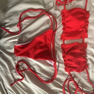 Vibrant Red Textured Bikini Set